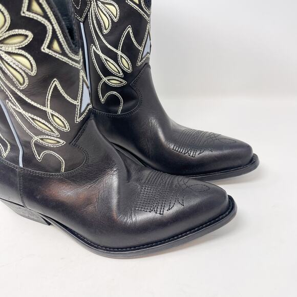 Golden Goose Womens 38 Black Wish Star Western Boot Yellow Sky Embroidery Italy - Picture 6 of 16